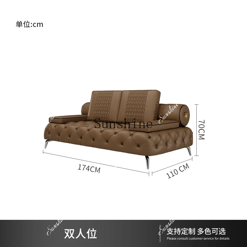 Italian light luxury leather, modern simple straight row sofa four-person living roomP