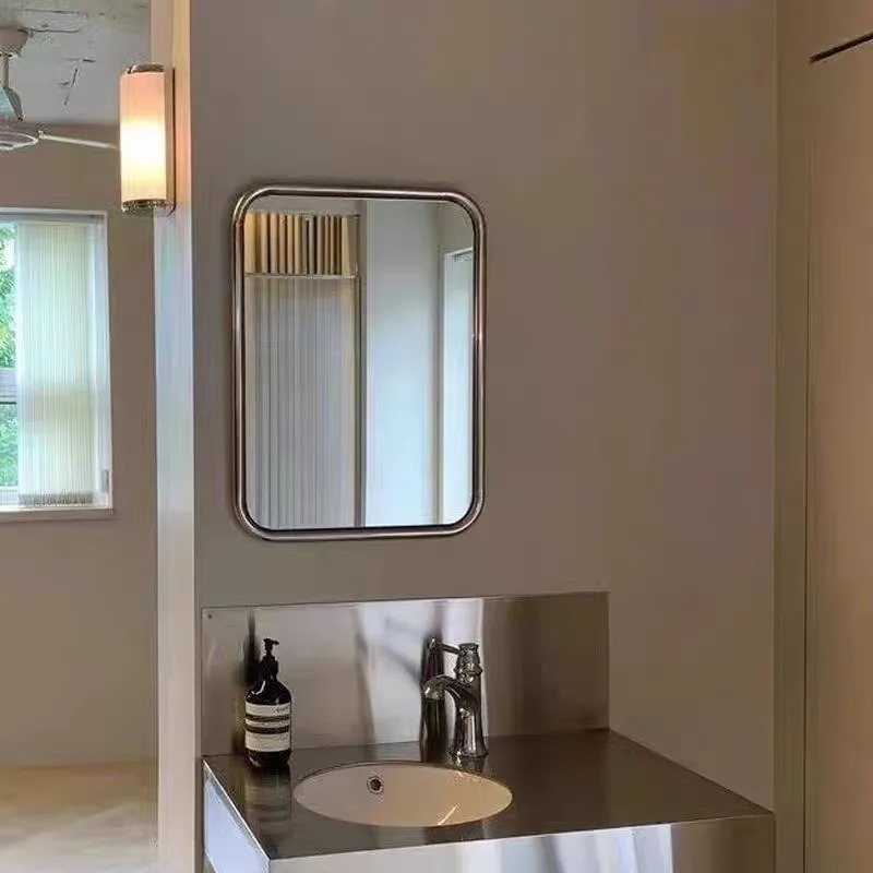 Modern Simplicity Home Use Bathroom Stainless Steel Decorative Mirror French Retro Creativity Wall-Mounted Type Dressing Mirror