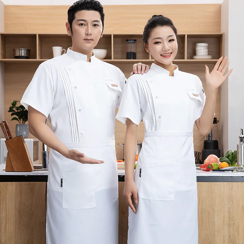 New Chef Overalls Short Sleeve Summer Comfortable Breathable Hotel Dining Kitchen Clothes Chef Men's and Women's Clothes