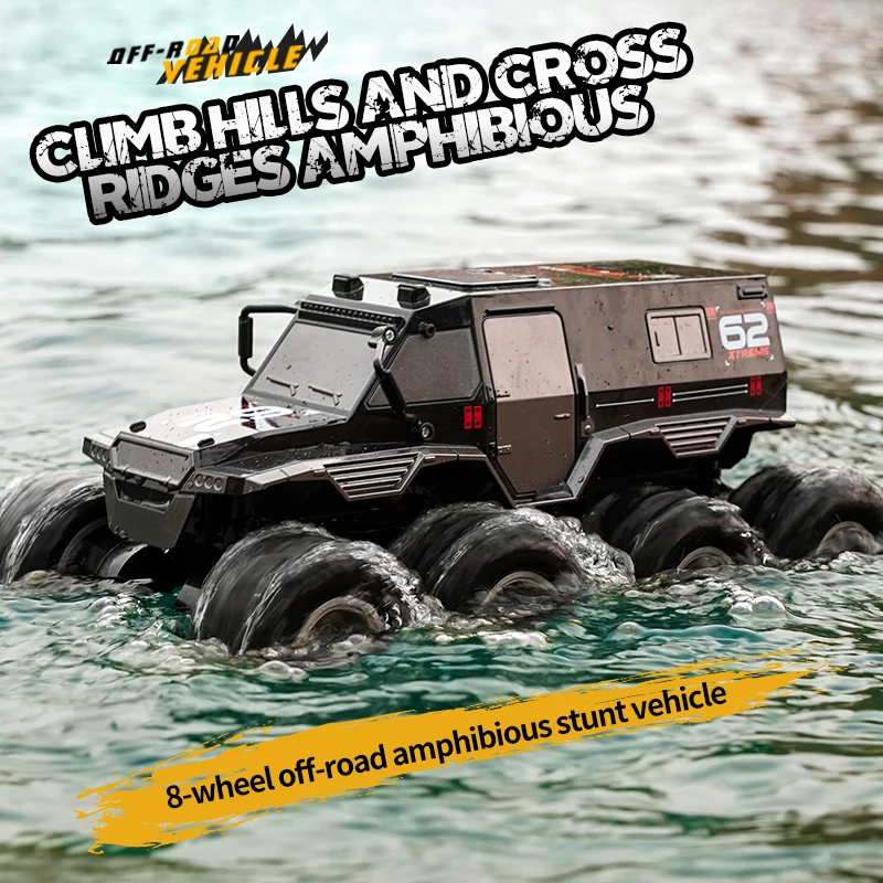 ﻿ JJRC Q137 8x8 2.4G Remote Control Car 8wd Off-road Amphibious Stunt Vehicle 8-Wheel Speed Racing Truck Waterproof Crawler Toys