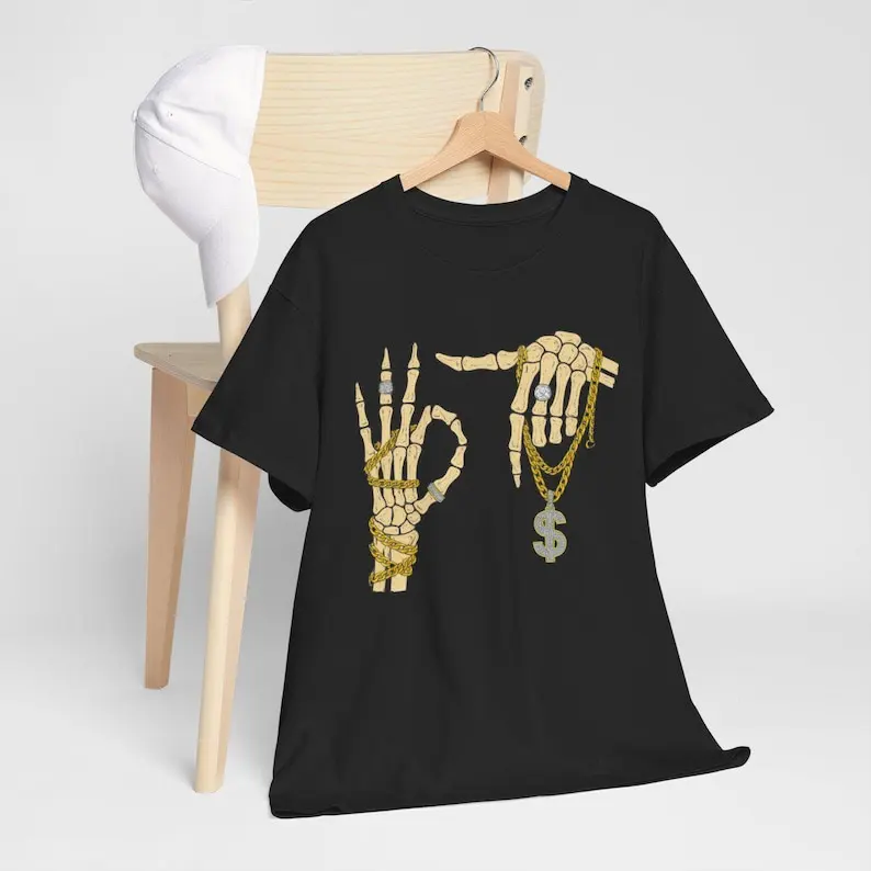 Six Seven T-shirt Cotton  Meme Skeleton Hand T-Shirt: Funny Bling Rings, Hip Hop Streetwear Short Sleeve