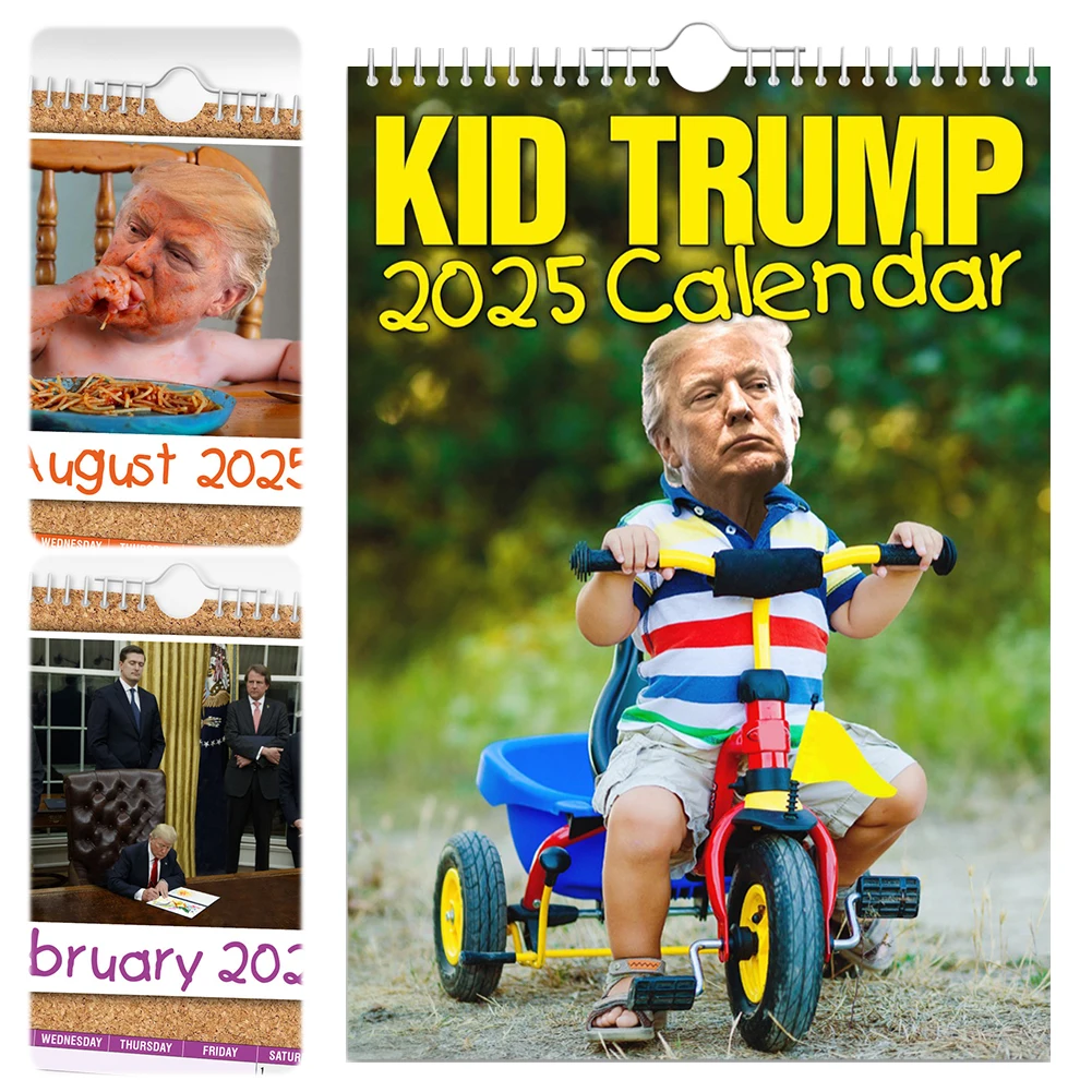 29x21cm Funny Kid Trump Calendar 2025 Hanging Wall Calendar Planner Note Pads with Donald Trump image for Home Office Decoration