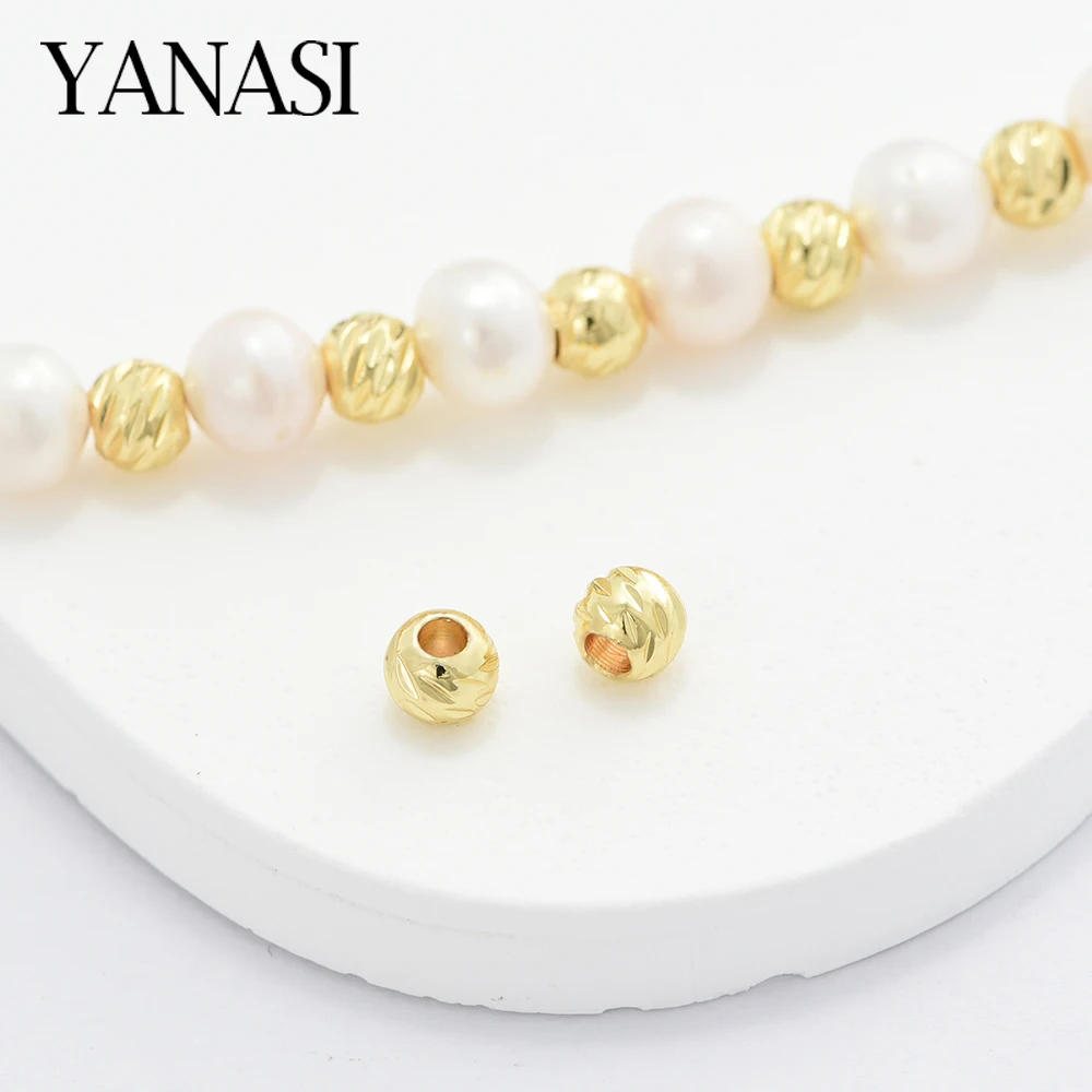 50/2.5 pcs/3/4/5/6mm 18 Karat vergoldet runde Streifen Spacer Perlen Schnitt muster Separatoren Perlen DIY Schmuck Zubehör Großhandel