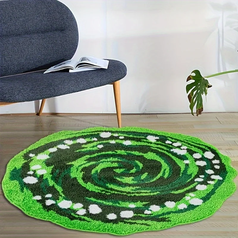 VIKAMA Grüner runder Plüschteppich für Wohnzimmer, Schlafzimmer, Nachttisch, wasserdicht, für Sofa, Tisch, Bodenmatte, Kinderzimmer, Spielmatte, Ho