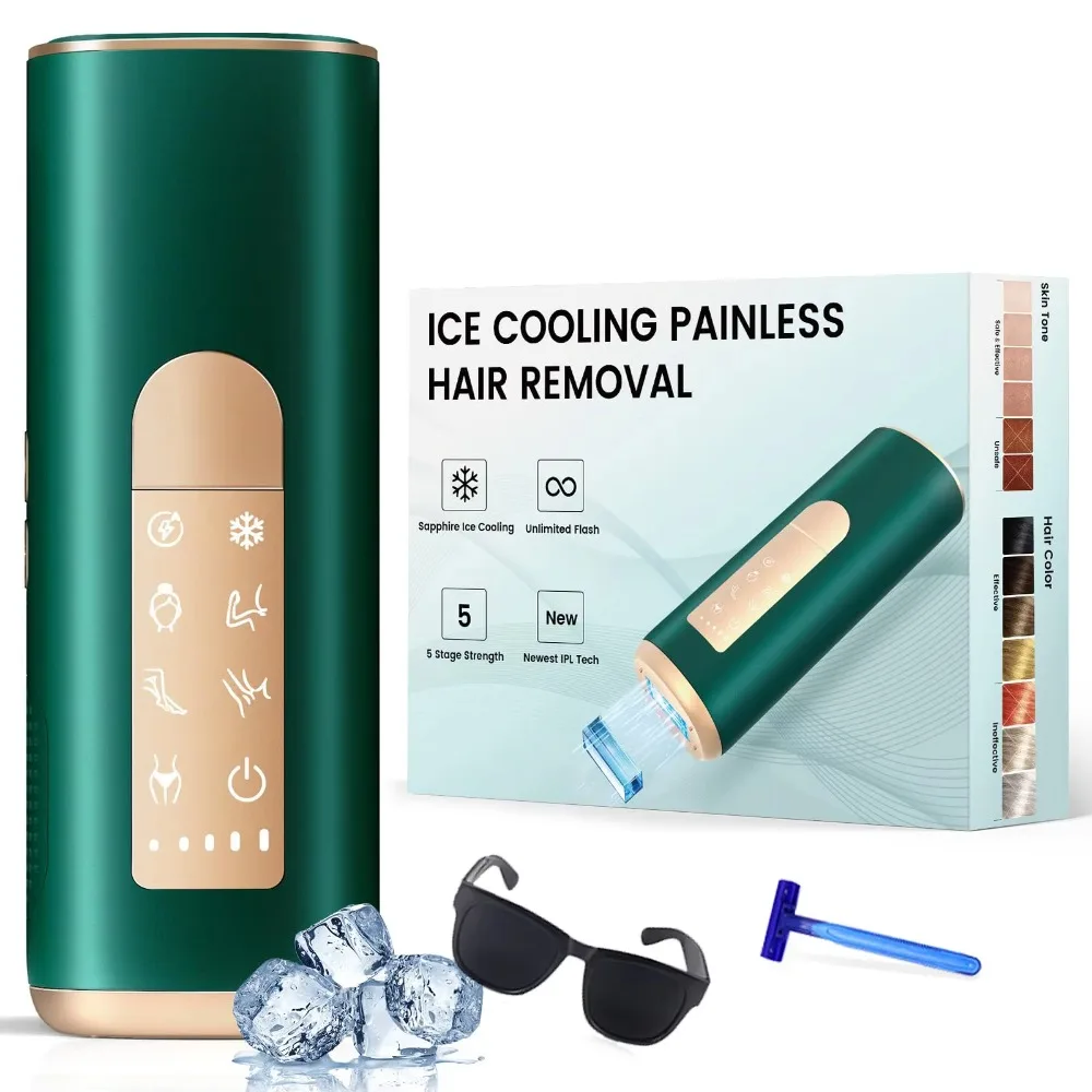 

Портативный IPL-аппарат для безболезненного удаления волос и омоложения кожи с александритовым лазером и охлаждением Ice Cooling для домашнего использования