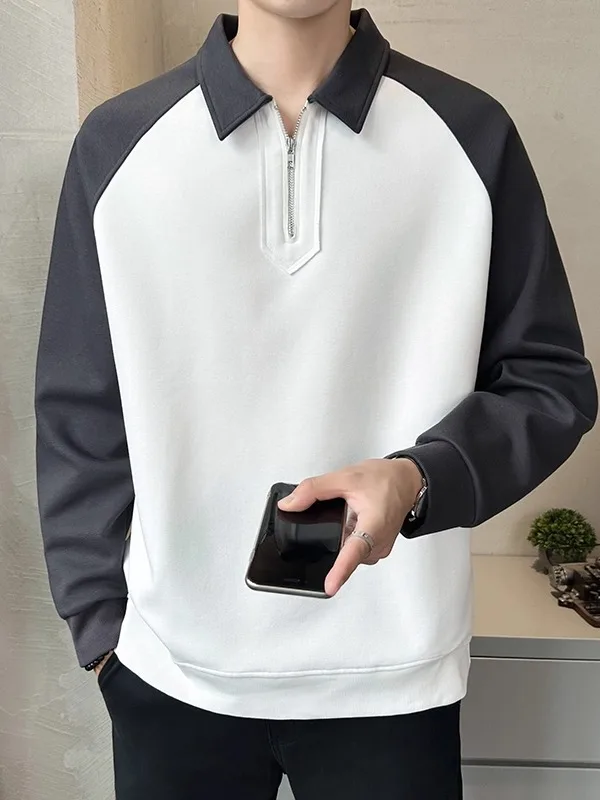 

Мужская толстовка на молнии с длинными рукавами, повседневная свободная рубашка с контрастным воротником в американском стиле, весна-осень, новинка