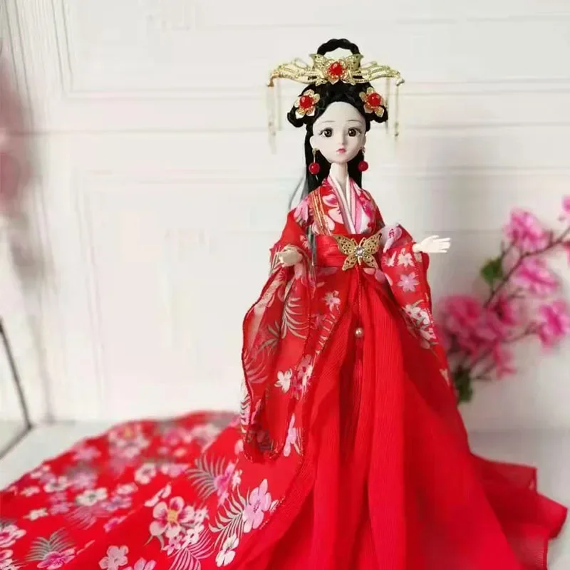 30cm chińska lalka komplet starożytne kostiumy Hanfu ubrania Vintage księżniczka 1/6 BJD lalka nakrycia głowy akcesoria zabawki dla dziewczynek prezenty