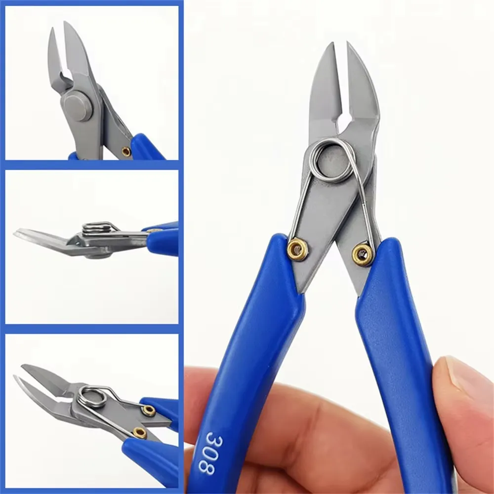 DIAGONAL CUTTING PLIERS, Wire Cutter, Micro Cutter, Stainless Steel Side Cutter, Spring-loaded Silicone Handle