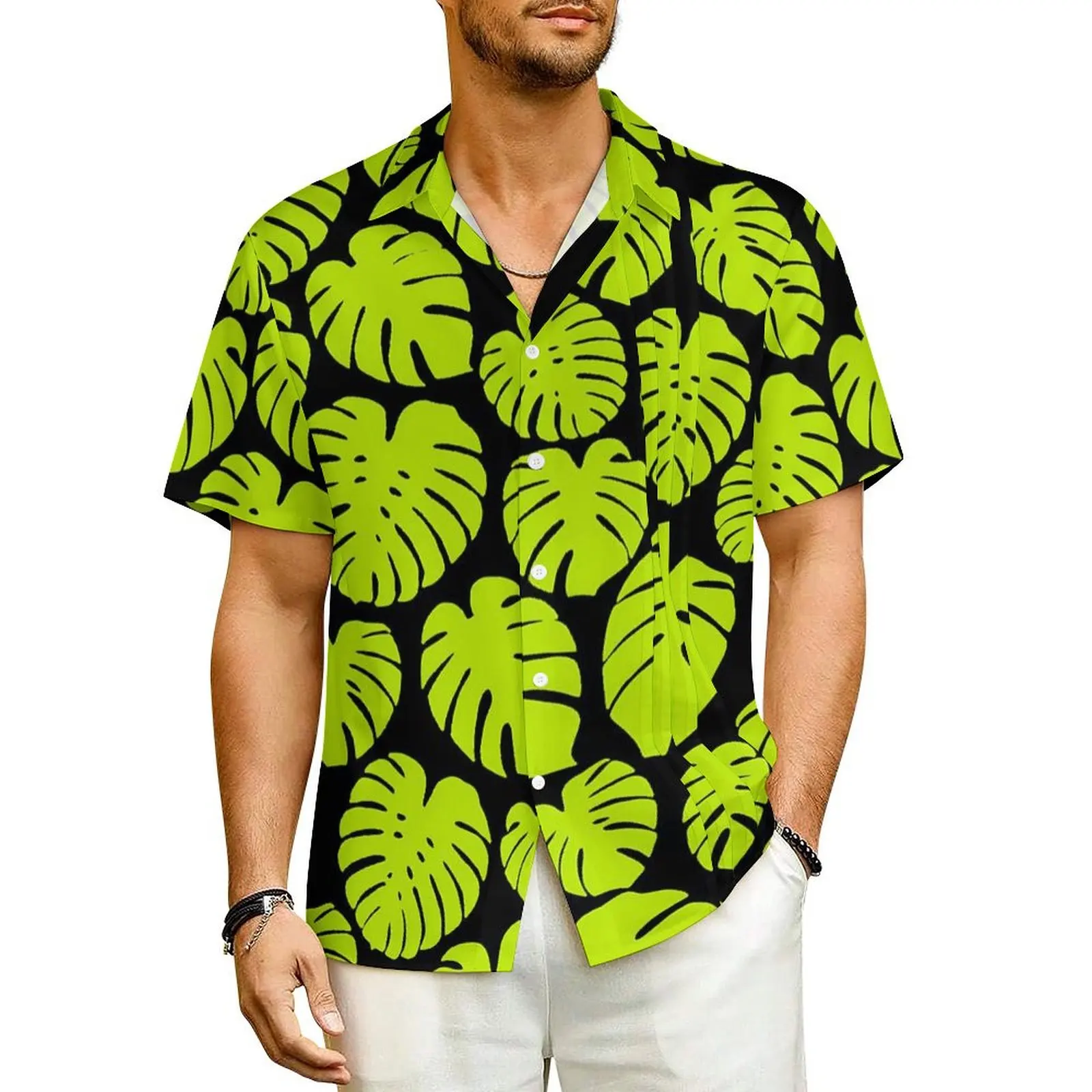 Camisa de verão férias monstera folha blusas limão impressão vintage camisas casuais masculinas de manga curta streetwear roupas de grandes dimensões