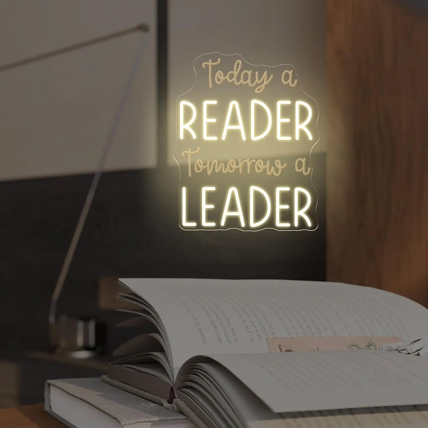 Today a Reader Tomorrow a Leader Neon Sign LED Light for Classroom Library Kids Bedroom Reading Nook Teacher Office Wall Decor