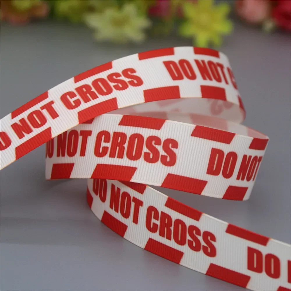 DHK 7/8\'\' 5yards Stop Danger Warning Printed Grosgrain Ribbon Accessories Material Headwear Decoration DIY Sewing Craft C2612