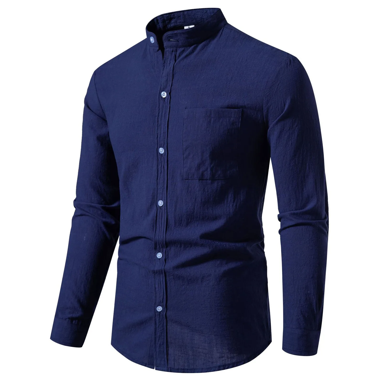 Cotton And Linen Men'S Spring And Autumn Casual Clothing Loose Simple Solid Color Long-Sleeved Shirt Ropa Hombre