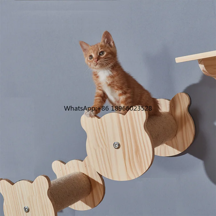 

Pet Cat Indoor Furniture Shelf Wall Stairs Shelves Wooden Mounted Shelf Hammock And Scratching Post Cat Climbing Frame