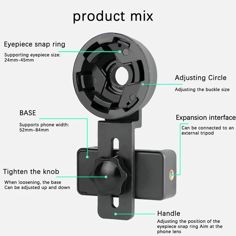 Spotting Scope Smartphone Camera Adapter Telescope Camera Adapter Cell Phone Adapter Mount for Binocular Monocular Quick Aligned