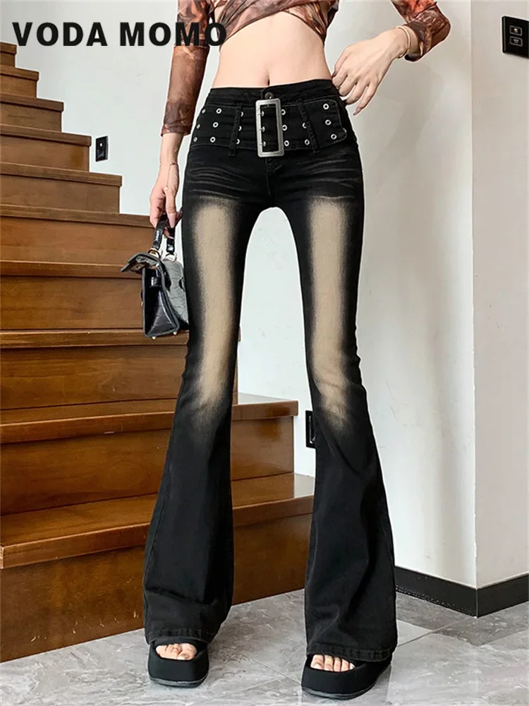 Aesthetic Y2k Clothes Denim Trousers Vintage Washed Retro Mopping Korean Fashion Street New Flare Jeans Women Skinny High Waist