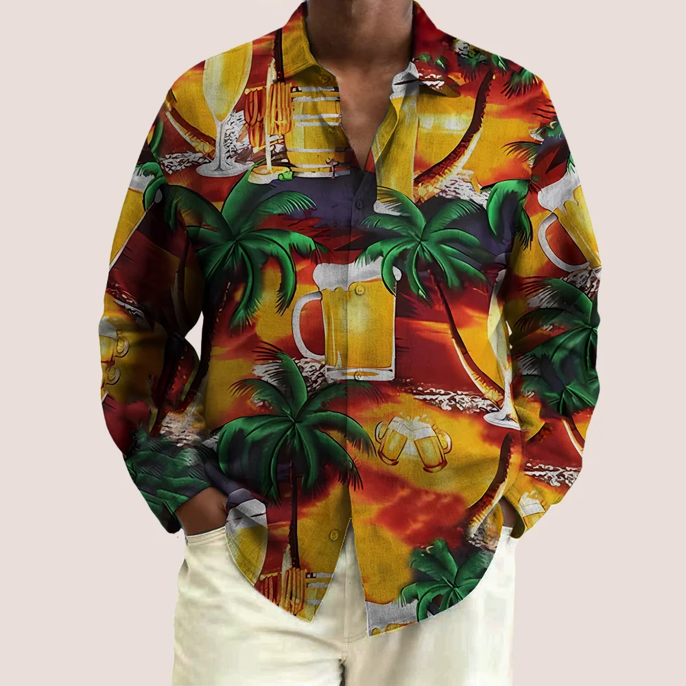 

Мужская рубашка больших размеров S-9xl: Beer Vibe — большой и высокий крой, мягкая дышащая ткань, минималистичные принты пивной кружки,