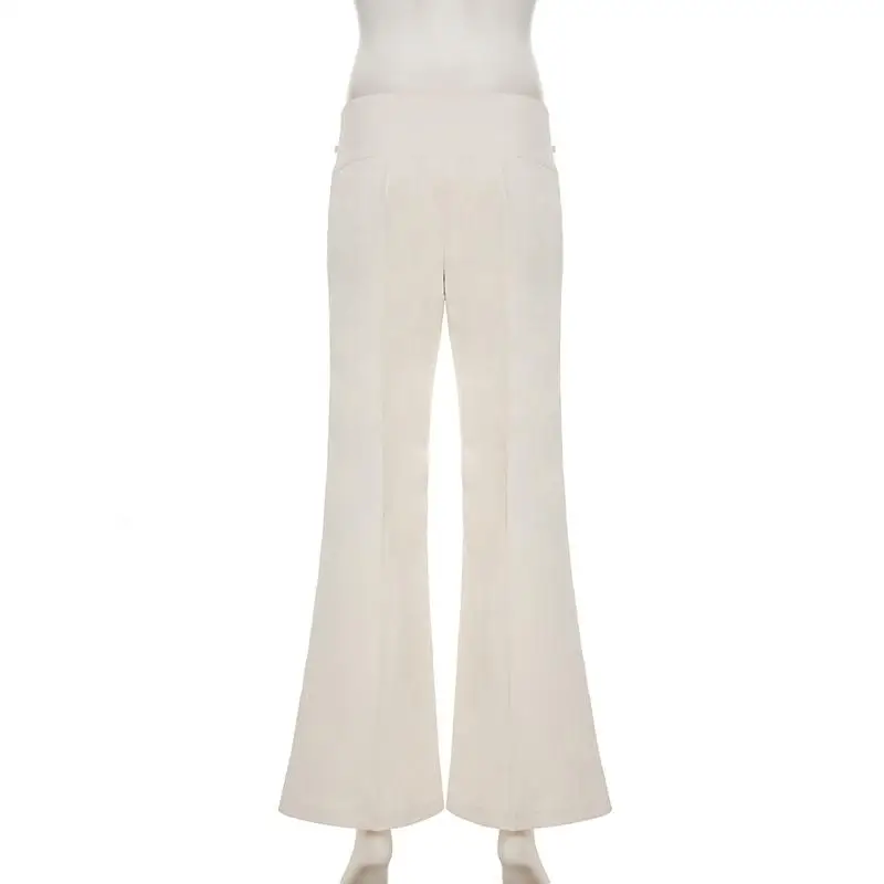 Pantaloni vintage Y2K coreani streetwear donna pantaloni beige larghi dritti a vita bassa bottoni pantaloni casual da donna basic anni 2000