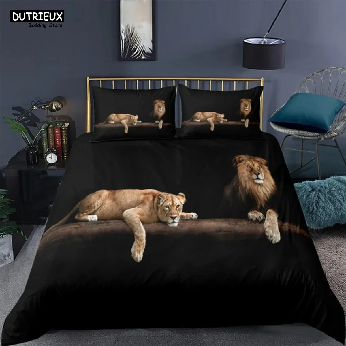 Strong Lions Tiger Bedding Sets Flame Wolf Duvet Cover Single Queen King Full Size Kids Women Rose Room Decor Bedclothes