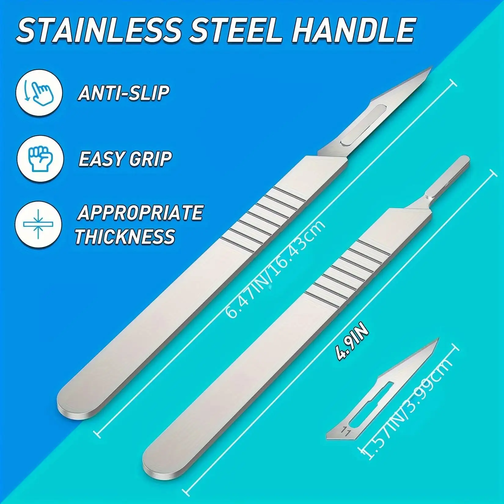 12 Pack Disposable Scalpel Blades, 2pcs Stainless Steel Scalpels Handle with 10pcs #11 Sterile Scalpel Blades Individually