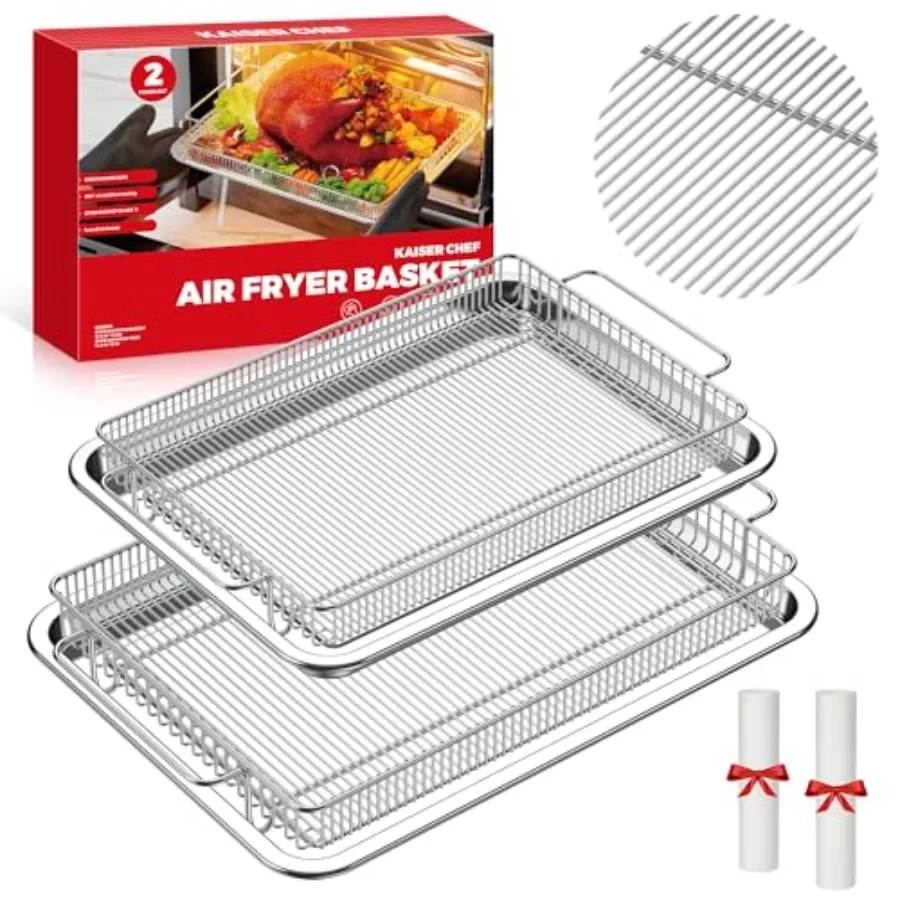 

Air Fryer Basket for Oven Stainless Steel Mesh Crisper Tray and Basket Set Non-Stick Oven Air Fryer Basket for Healthy Oil-Free