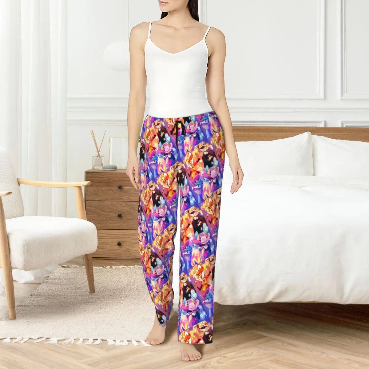 

Пижамные штаны Hazbins в стиле аниме для отелей на заказ, женская одежда для сна, эластичные штаны для сна с карманами