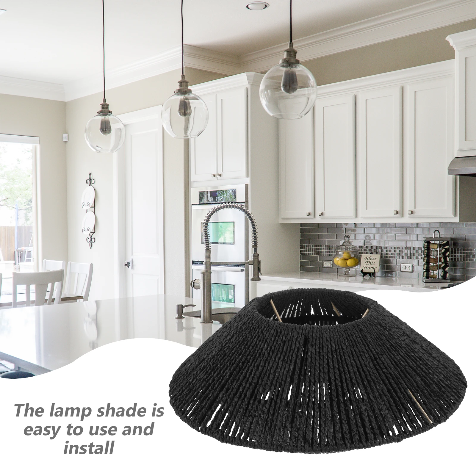 

Vintage Straw Woven Lamp Shade Rustic Style Ceiling Lamp Cover Replacement Lampshade for Bedroom Living Room Warm Lighting