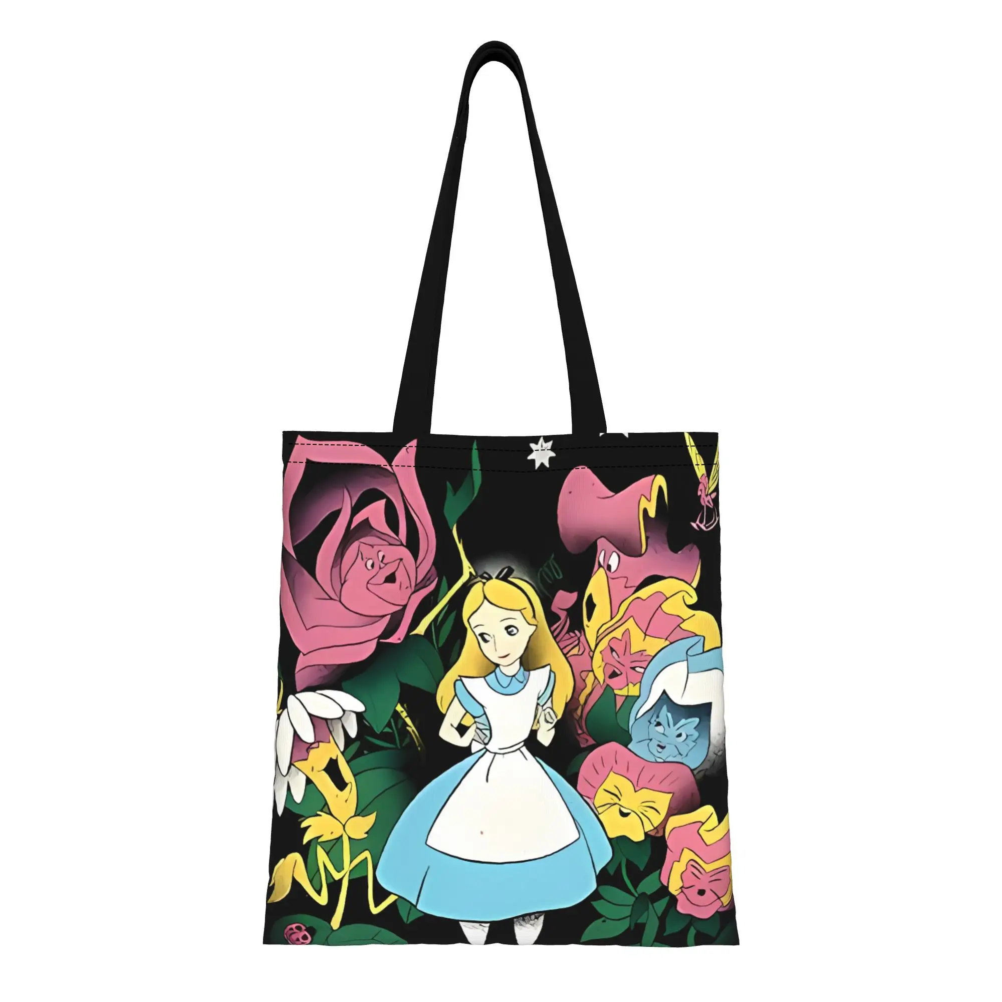 

Back to school season Black Alice in Wonderland Canvas Tote Bag Perfect for Grocery Women's Top-Handle Bags