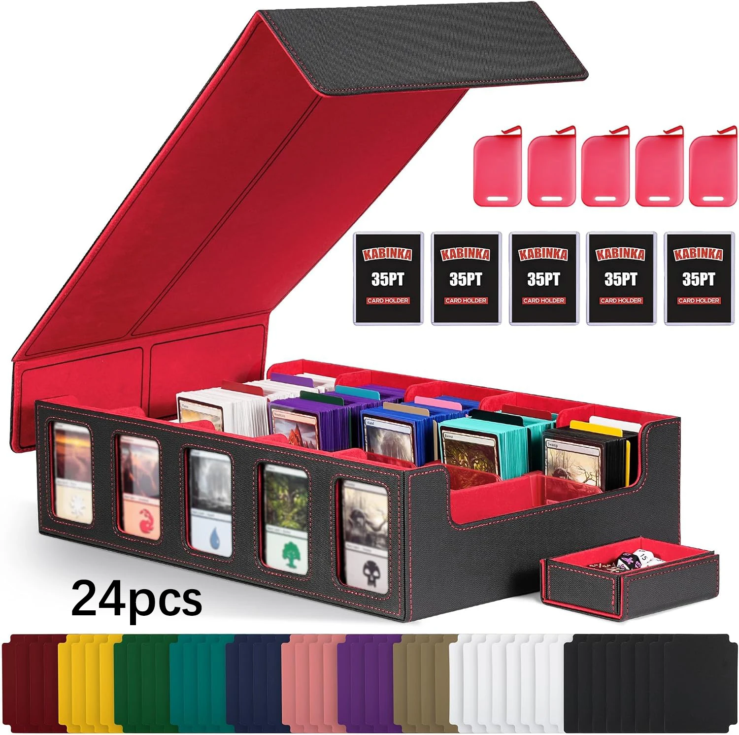 3900+ Trading Card Storage Box with Commander Display TCG Card Storage Box, Large Leather Trading Card Organizer Case with 5 Di