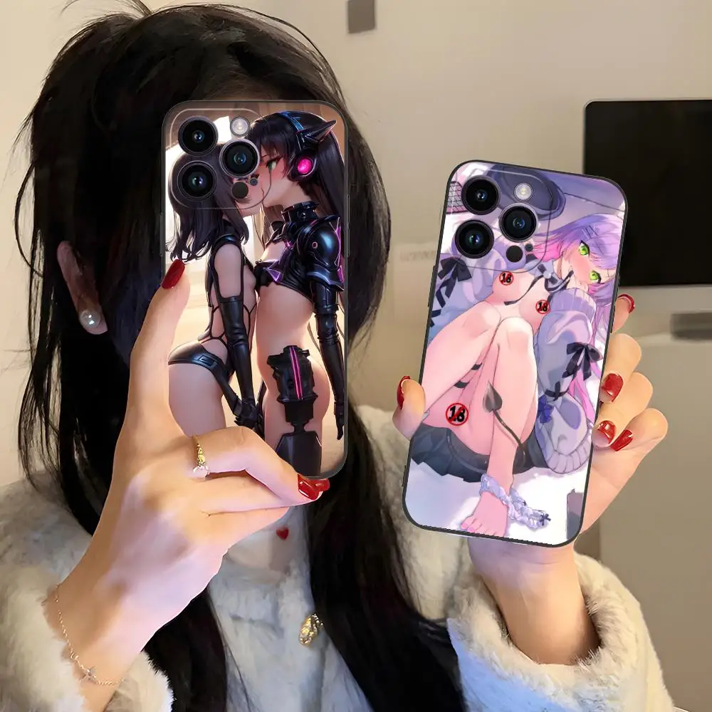 أنيمي هنتاي Waifu فتاة جراب هاتف آيفون 16 15 14 13 12 11 X XR XS 8 7 Pro Max Plus صغير أسود جميل الهاتف الذكي الفاخرة