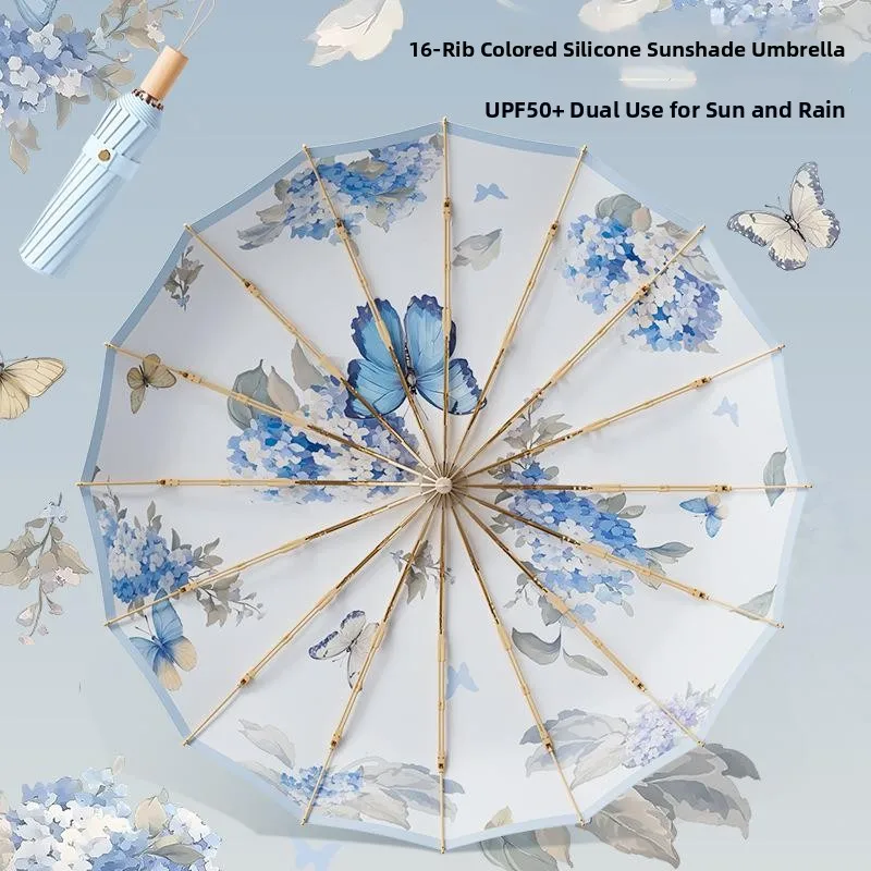 

Большой ретро-зонт с 16 спицами, защита от УФ-излучения, солнцезащитный зонт для женщин, водонепроницаемый, для дождя и солнца, двойного назначения