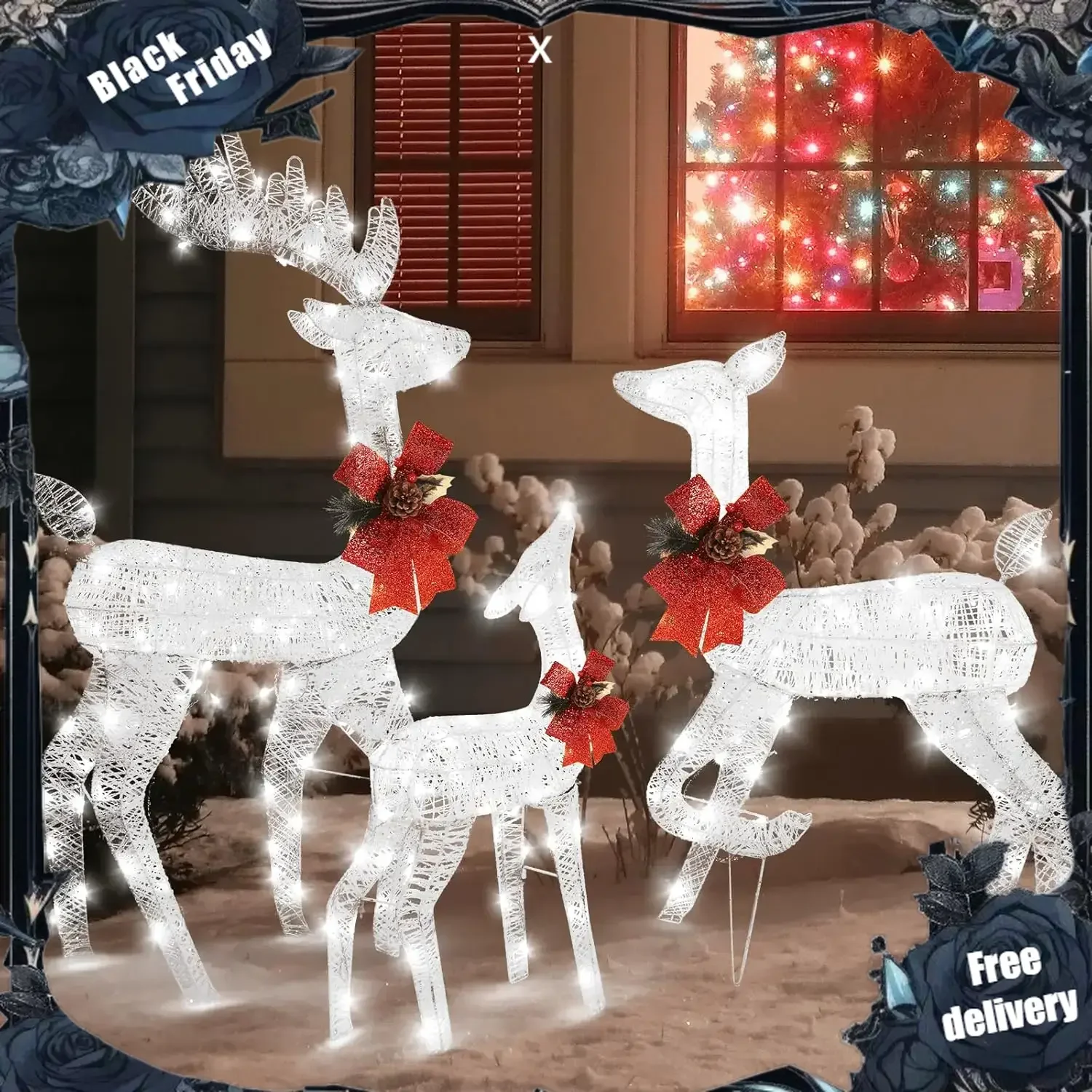 

3-Piece Lighted Christmas Reindeer Family Set Outdoor Decorations, Weather Proof Deer Family Set of 3 Christmas Ornament Home