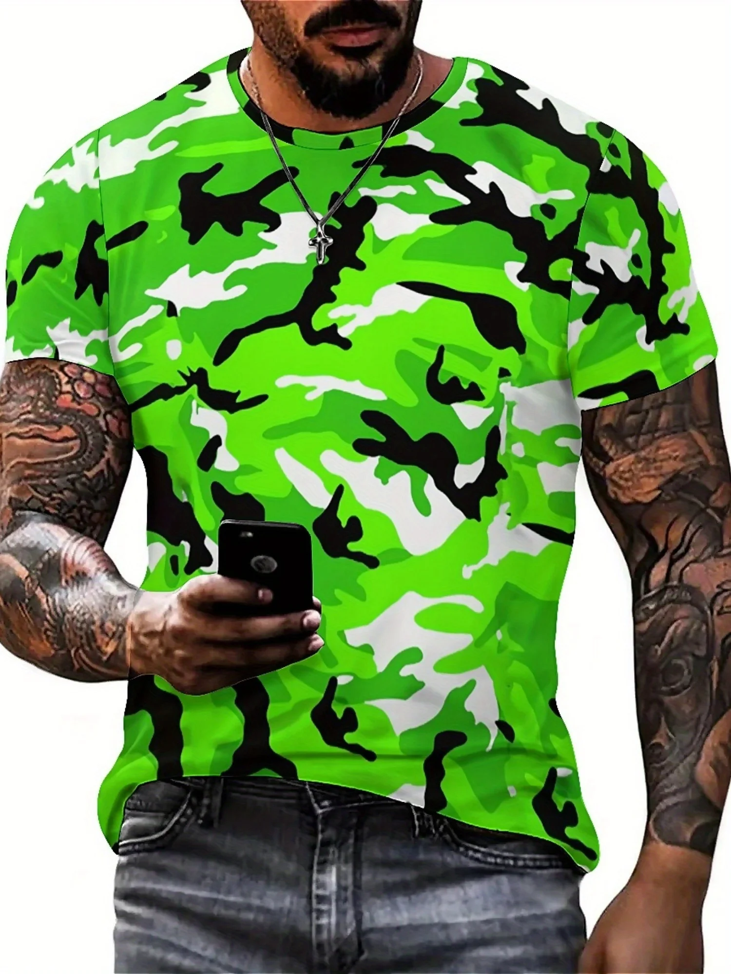 Men's & Women's 3D Print Camouflage Short Sleeve T-Shirt - Lightweight Breathable Polyester, Geometric Camo Design