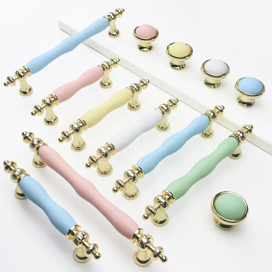 

Modern Colored Ceramic Furniture Handle Golden Wardrobe Cabinet Handles Closet Door Knob Dressing Table and Drawer Pull Hardware