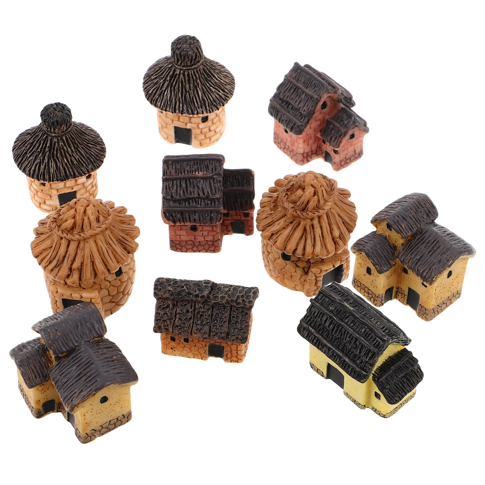 

10pcs Micro Landscape House Miniature Thatched Buildings Garden Decorations Resin Vintage Cottage Accessories Mini Scene