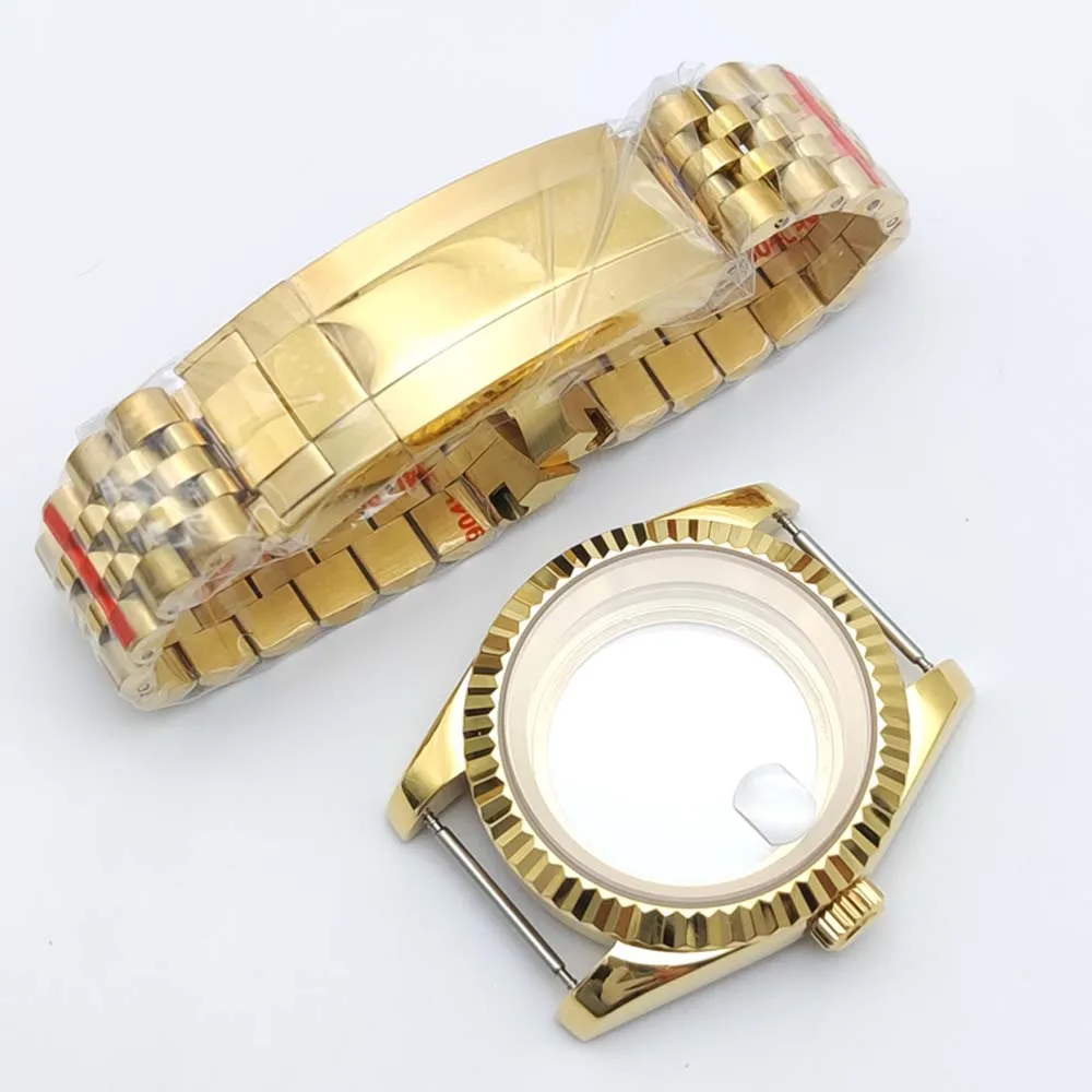 39mm 6색 스테인리스 스틸 케이스, 실버/블랙/로즈 골드/골드/인터 골드/인터 피스, NH35용, 사파이어 글래스