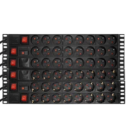 19Inch PDU Cabinet Power Strip 8AC German/French Socket Overload SPD Break Switch EU IEC320 C13/14/19/20 Plug 2m Cord