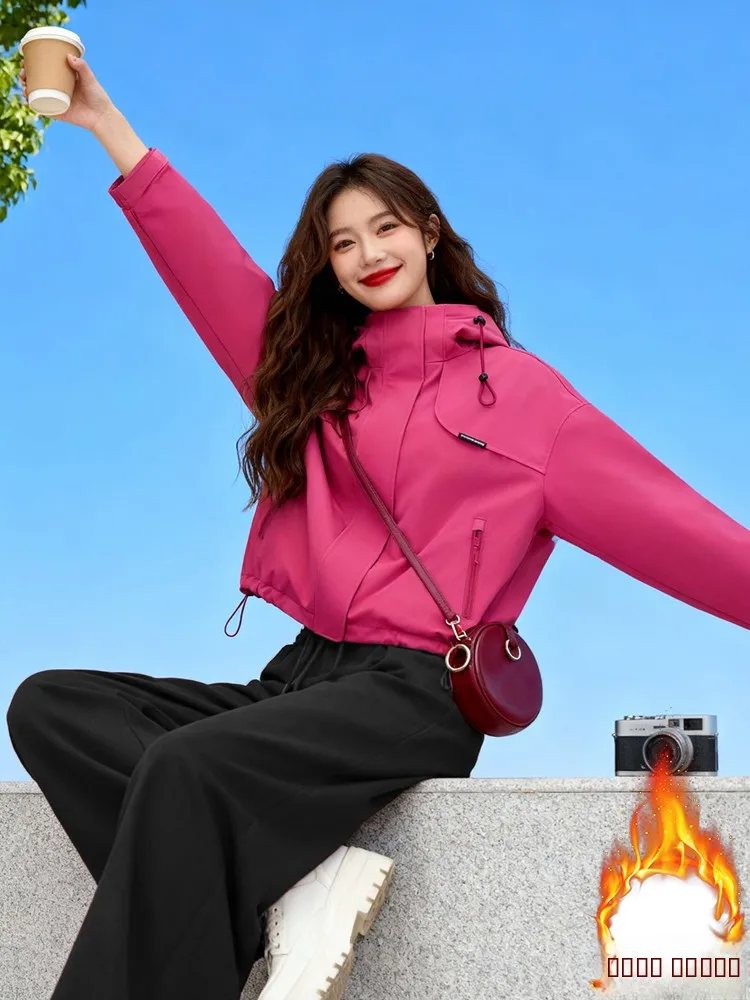 

Женская утепленная зимняя куртка с круглым вырезом, на флисовой подкладке, теплая, ветрозащитная, короткая, хлопковая, для повседневной носки