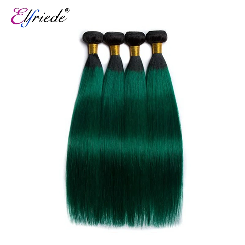 Elfriade-extensiones de cabello humano liso, mechones de cabello humano de color ombré 1B/verde oscuro, Remy, 3/4 mechones, Ofertas