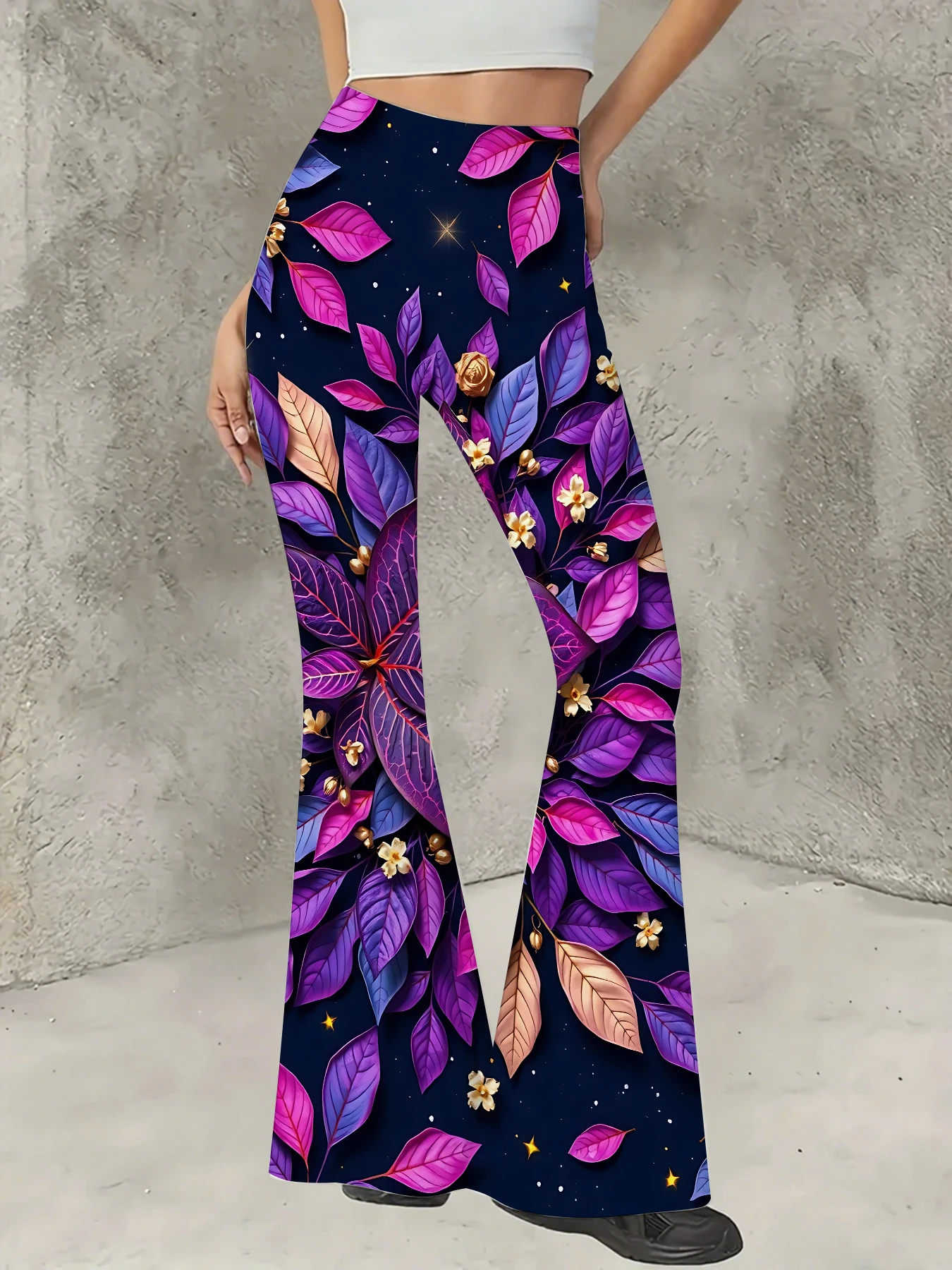

Women's Striped Print Flare Pants Loose Fit Knit Wide Leg Bell Bottom Trousers