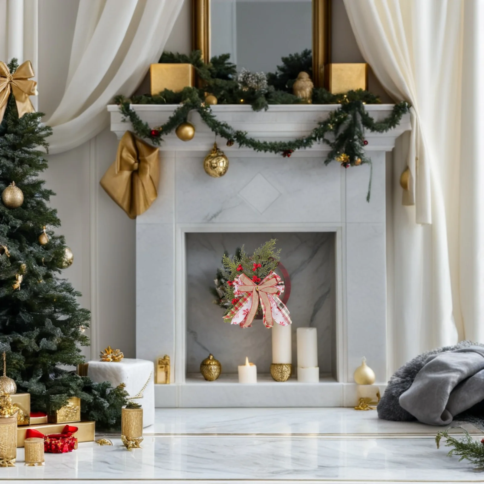 

Christmas Wreath Front Door Wooden Wheel Design Ideal Size Holiday Garland Reusable Xmas Indoor Outdoor Decoration