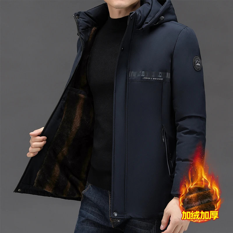 

Winter Jacket Men's Parker Coat Winter Warm Thick Zipper Coat Padded Overcoat Fur Lined Parka Men's Long Plush Thickened Parkas