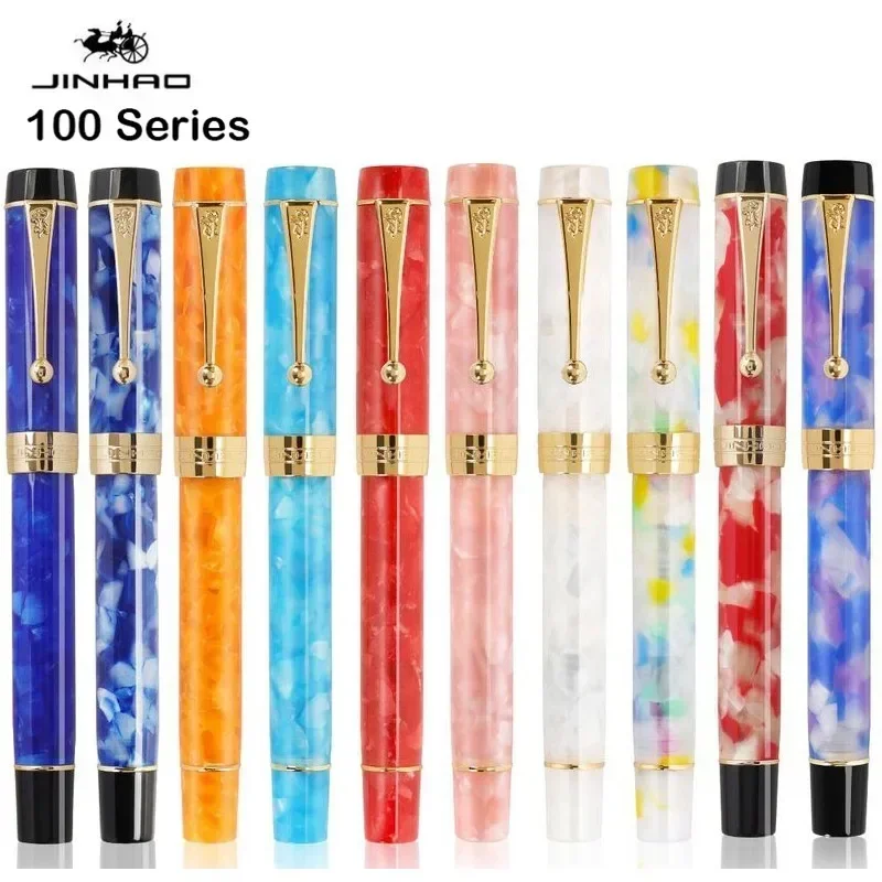 JINHAO 100 Centennial Resin Fountain Pen Nib Fine 18KGP Golden Clip Business Gift Pen Office School Supplies Stationery PK 9019