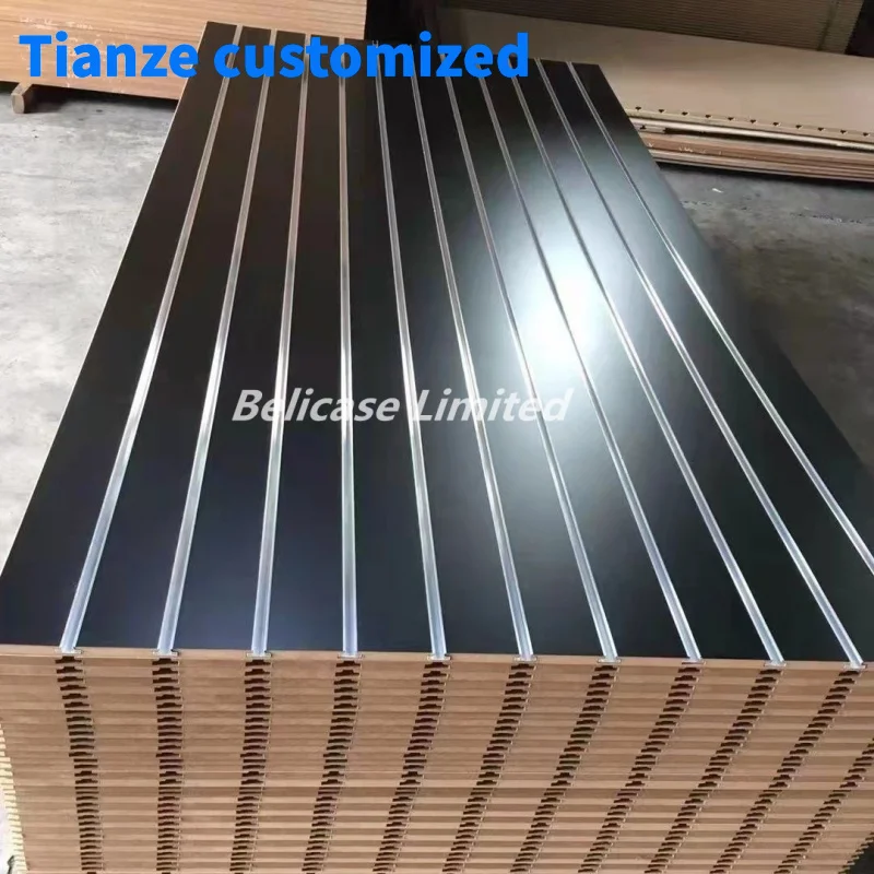 （customized）Factory Made 15/18mm 8*4ft Slat Wall with Aluminum Alloy Inserts Groove Fireproof Waterproof Melamine Faced Mdf Slot