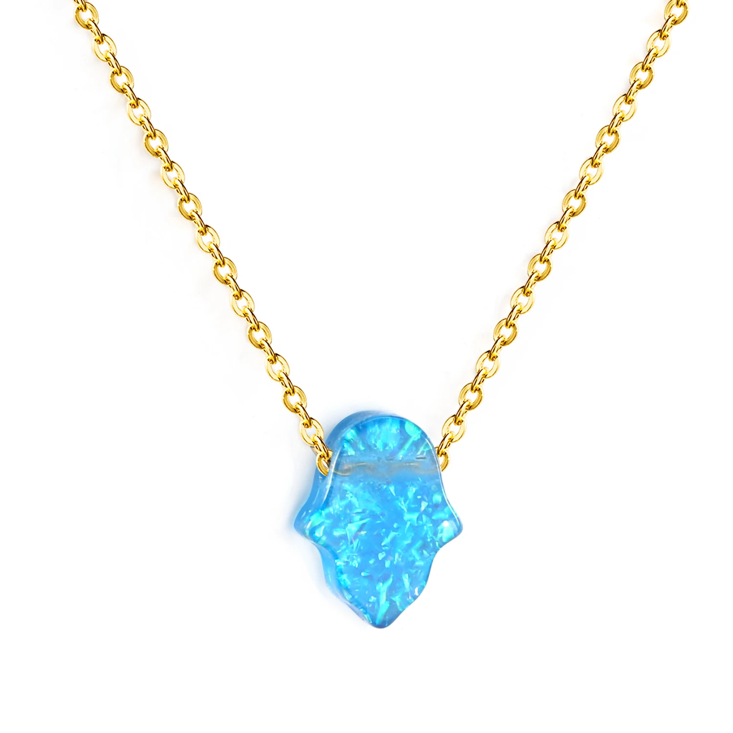 Opal Hamsa Hand Necklace Jewish Jewelry for Women Gold Color Stainless Steel Choker Chain Pendant Jewelry Wholesale