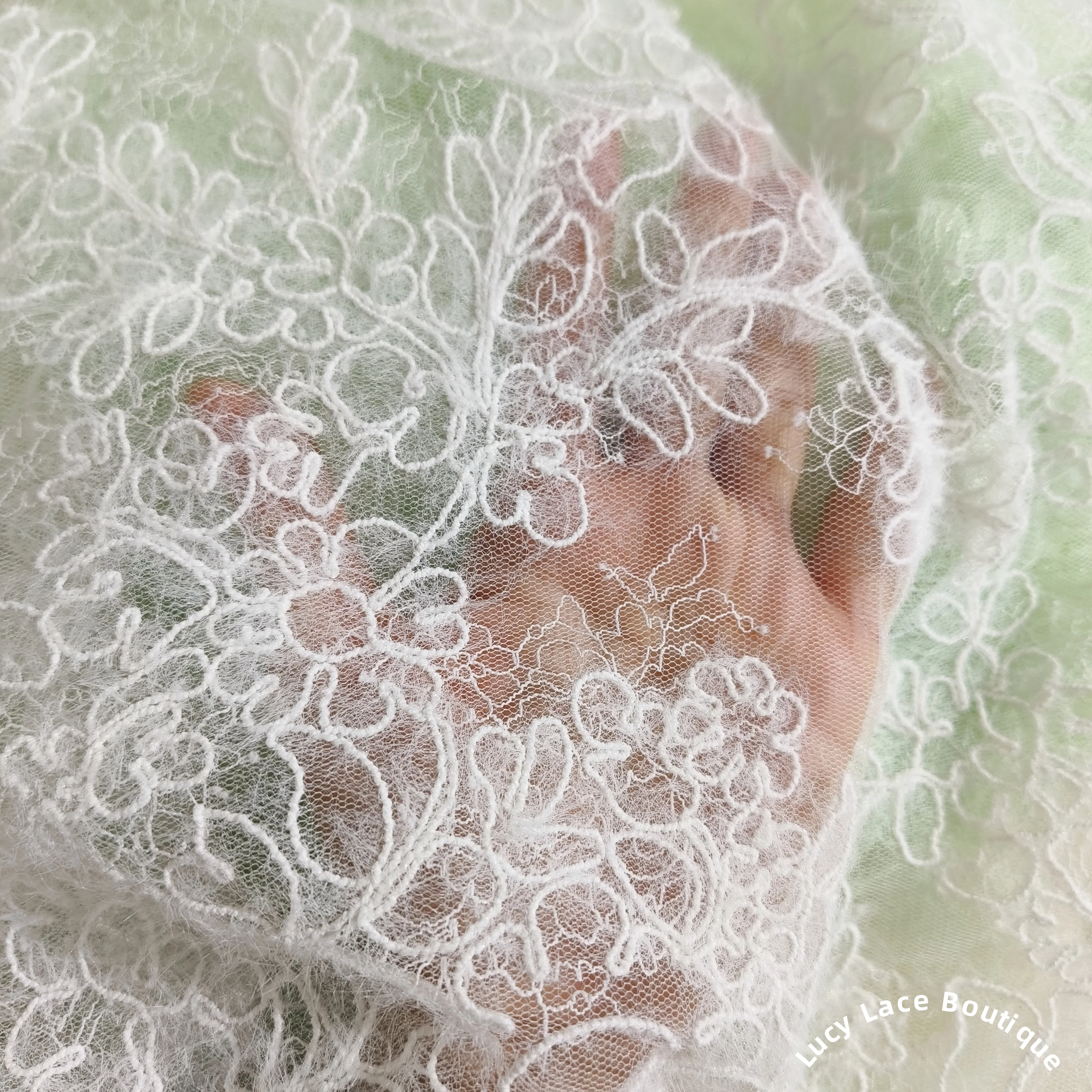 130CM Wide Embroidery on Lace Base Off White Colour Wedding Dress Fabric Material 2025 Latest Designs