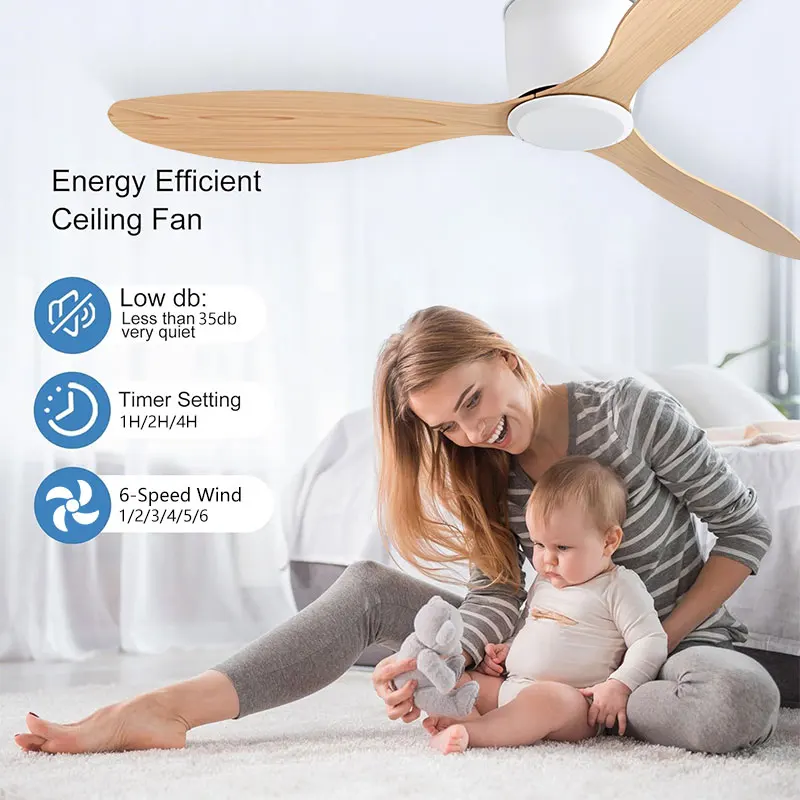 Modern 42/52inch Ceiling Fans with Remote Contorl for Bedroom Living Room Low Flower 30W DC Motor Ceiling Lamp without LED Light