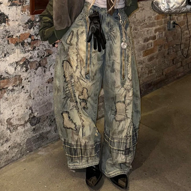 

Women Spring Autumn Jeans Jeans Straight Printed Embroidery Zipper New Retro Elegant Simple Luxury Slim Casual Stylish Hot