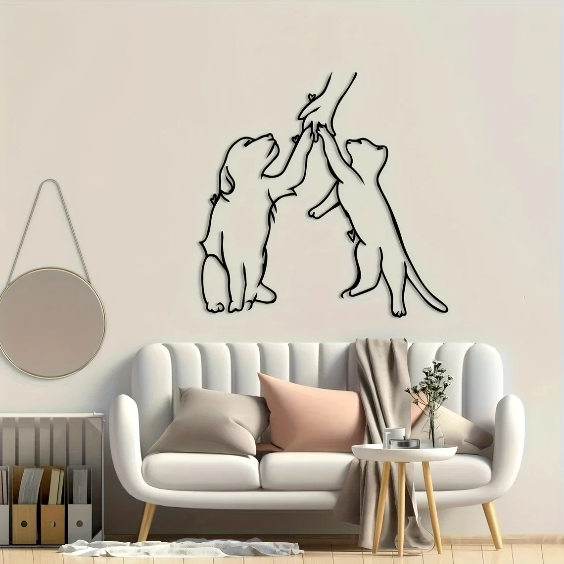 CIFBUY Aluminum Metal Wall Art, 2D Flat Cutout Two Dogs High Five Wall Decor, Pet Animal Line Art Metal Wall Hanging