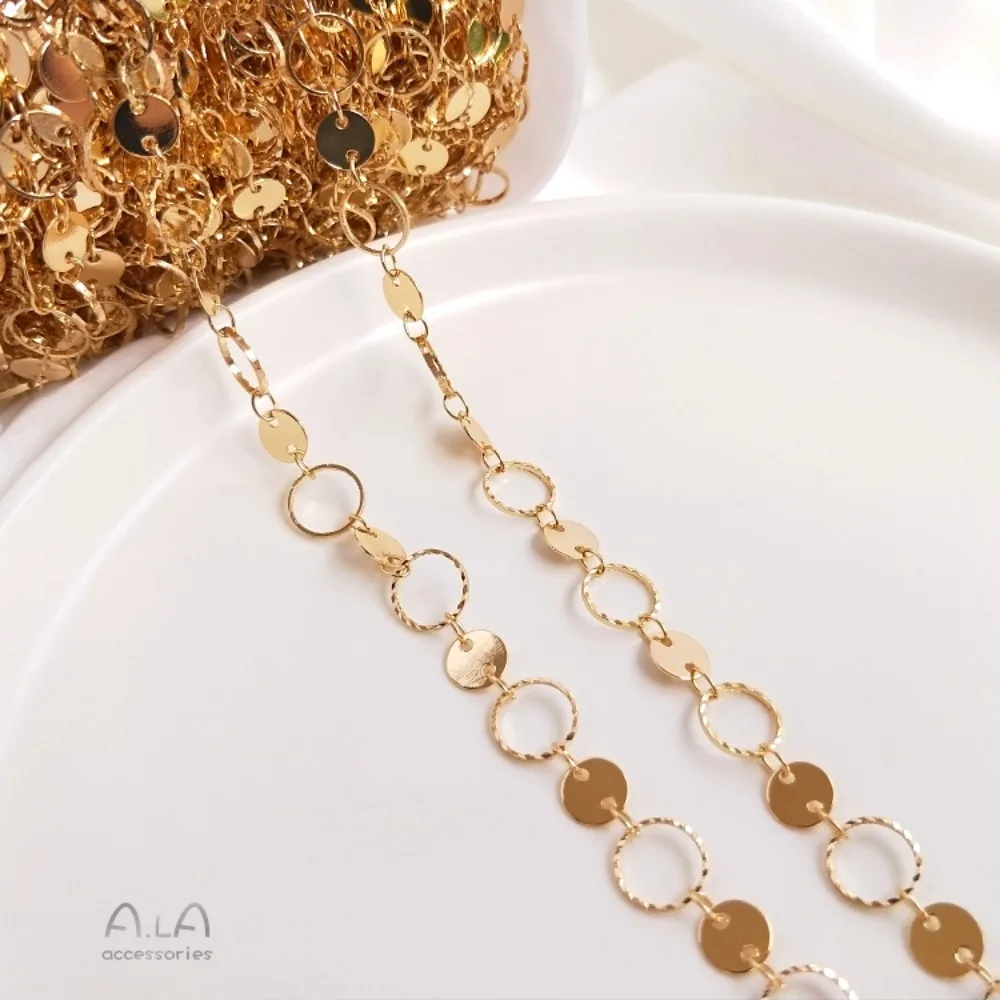 سلسلة مصنوعة يدويًا من النحاس الكوري باللون الذهبي عيار 14 قيراط، سلسلة فضفاضة على شكل نجمة خماسية مادة سوار خلخال ذاتية الصنع #5