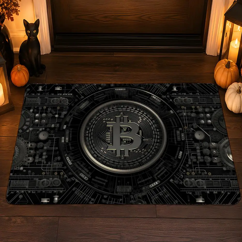 Golden Bitcoin Art Floor Mat Flannel Rug Soft Non Slip Washable Door Mat For Bathroom Bedroom Kitchen Home Decor